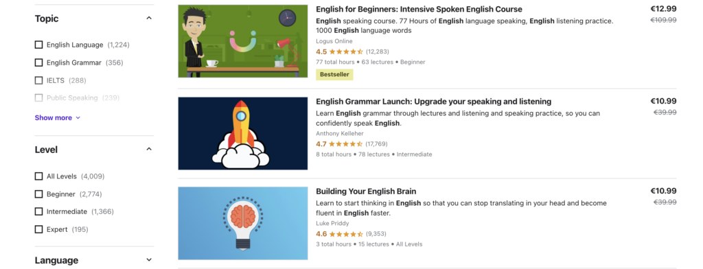 corsi di inglese udemy