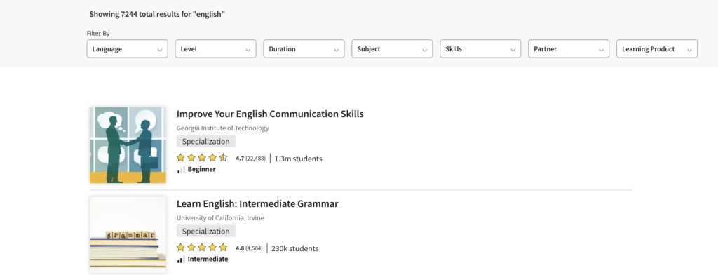 corsi di inglese coursera